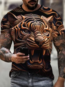 *(1) 2D-Unique Tiger Pattern Print T-Shirt, Short Sleeve Large Crew Neck.  Gift? - Picture 1 of 24