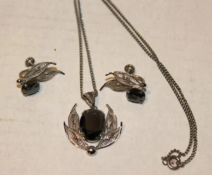 Vintage~HÄMATIT~Halskette & Ohrring SET~nicht durchbohrt~SCHRAUBVERSCHLUSS~Handarbeit~STERLING - Bild 1 von 10