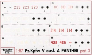 Panther Ausf. A Markings, Set 3 Arsenal-M 142100043 New 1/87 Scale Decals - Picture 1 of 2