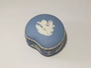 Wedgewood Blue Trinket Box Kidney shaped Chariot W/Rider - Repaired - Picture 1 of 7