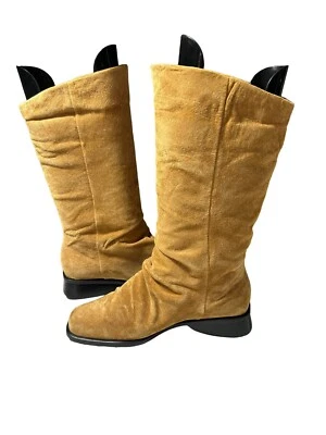 New Markon Mid-Calf Suede Scrunch Pull-On Boots, "Simon", Size 9.5W, Camel/Tan - Image 1 of 4