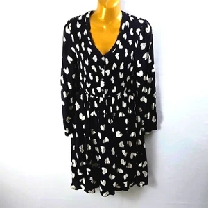 Anthropologie Maeve Womens Cotton Black Crean Hearts Long Sleeve Dress Sz XS - Picture 1 of 10