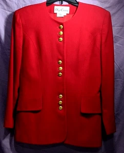 Blazer Oleg Cassini Rojo 100% Lana Talla 6 Botones Dorados De Colección - Imagen 1 de 13