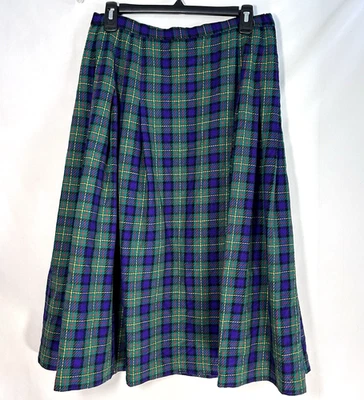 VTG Pendleton Tartan Plaid Wool Skirt Green Purple Pleated USA Preppy 10 12 P - Image 1 of 4