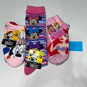 12 PAIRS DISNEY MINNIE MOUSE LITTLE MERMAID TODDLER SOCKS NEW SZ 10-4 - Picture 1 of 6