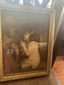 Antique THE INFANT SAMUEL Convex Antique Glass Frame Picture Italian Very Old!! - Picture 1 of 11
