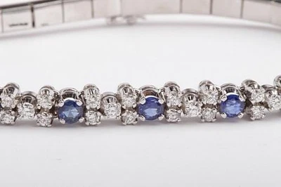 Armband Saphir Brillanten Diamant 750 18K Weiß Gold Länge 18,5cm Luxus * - Bild 1 von 4