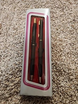Conjunto de caneta/lápis vintage preto e dourado NOS na caixa original Taiwan - Imagem 1 de 4