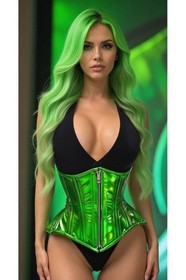 Daisy Top Drawer Green Holo Double Steel Boned Underbust Waist Cincher Corset