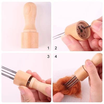 Felting Needle Handle Holder with 8   Wool Felt Stitch Punch - Image 1 of 4