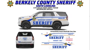 1/24 Scale Berkley County SC Sheriff  MM 2025 Chevy Tahoe Waterslide Decals - Picture 1 of 1