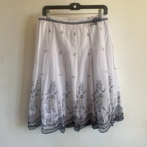 Anthropology Lapis Skirt Midi Sheer White Cotton Embroidered Beaded Lined Sz M - Picture 1 of 6