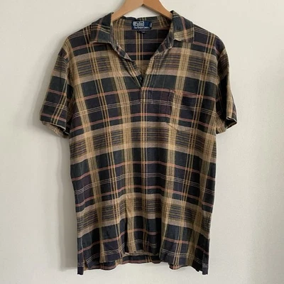 Vintage Polo by Ralph Lauren Fall Plaid Shirt Medium Button Stretchy Retro Rare - Image 1 of 4