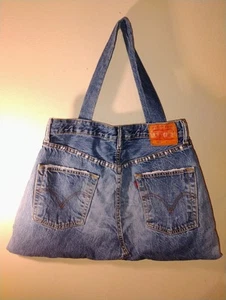 Levis Denim Jeans Reworked Tote Bag 22" X 14" Reversible Unisex  - Picture 1 of 7