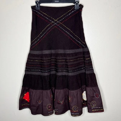 Falda Raga Midi Pequeña Pana Bohemia Grunge Hada Bordada Maxi Hippie Foto 1 de 4