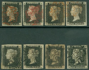 1840 1d blacks x8. 4 margin examples. Good to very fine used. Condition mixed - Picture 1 of 2