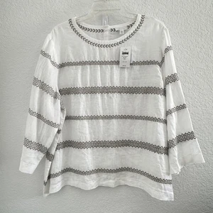 J.Jill Love Linen Embroidered Top XLP Petite White 3/4 Sleeve Buttons Boho NWT - Picture 1 of 8