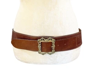 Fabio Conti Wide Brown Leather Waist/Hip Belt SZ Large Made in Italy Boho Retro - Picture 1 of 9