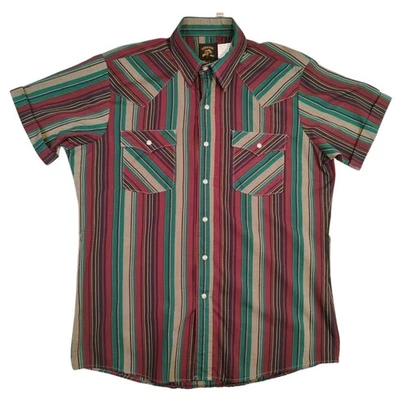 Vintage Saddle King Shirt Mens Large Stripe Pearl Snap Western USA 90s - Image 1 of 4