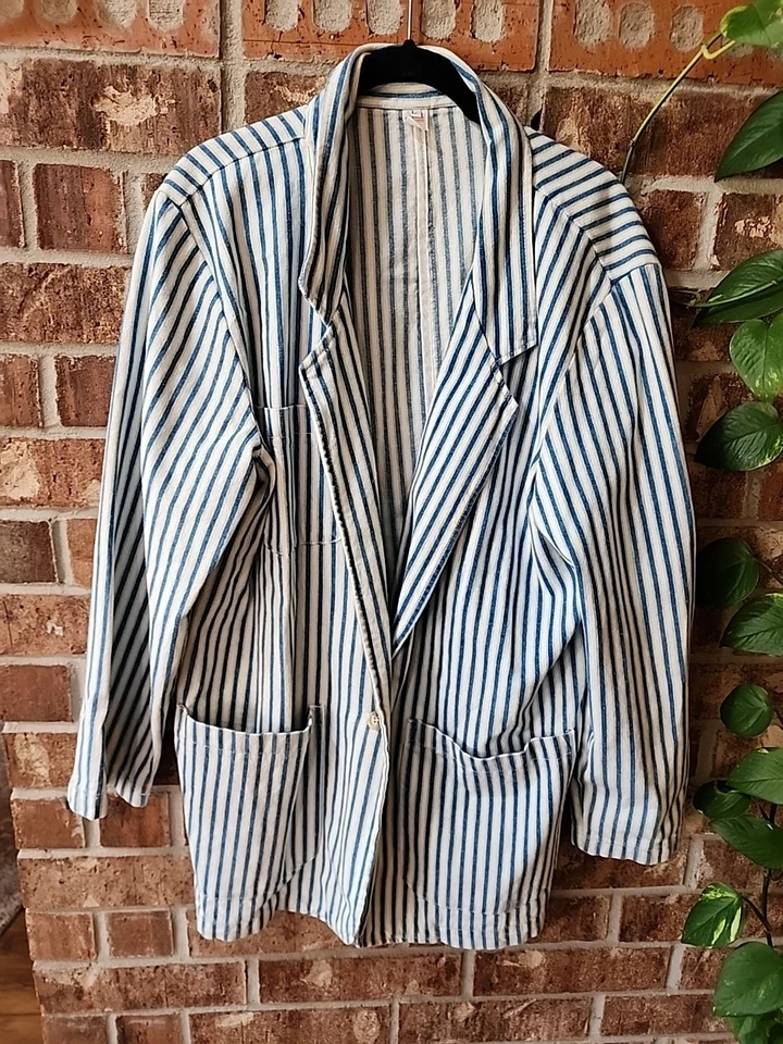 Blazer vaquero a rayas vintage # super lindo # preppy/ talla L de negocios hecho en EE. UU. Foto 1 de 4