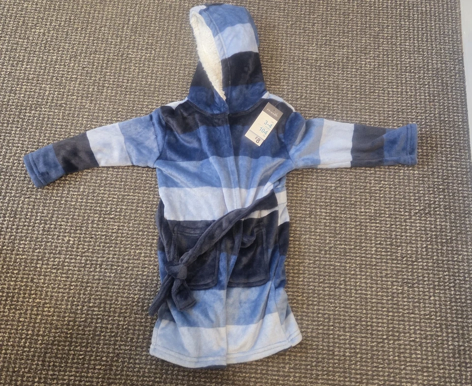 BNWT Primark Boys 3-4 Years Blue Striped Dressing Gown - Image 1 of 3
