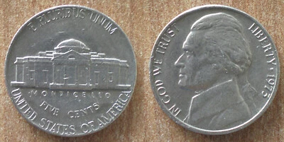 Moneda centavo dólar Monticello 1973 5 centavos Estados Unidos América Foto 1 de 3