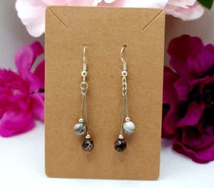 Earrings Drop Dangle Silver Round Stones Boho Style Free Gift Bag NEW - Picture 1 of 13