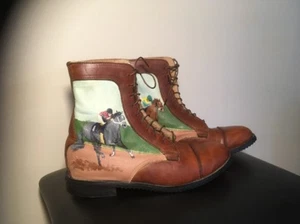 Hand Painted Paddock Boots Size 7 equestrian decor Brown Leather Horses Emerson - Picture 1 of 7