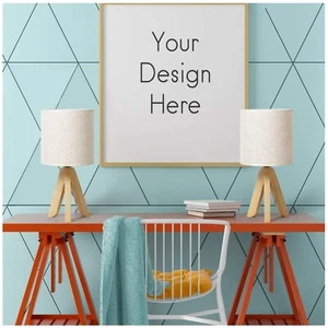 2Pck Wooden Tripod Nightstand Lamps for Bedroom Living Room w Fabric Linen Shade - Picture 1 of 10