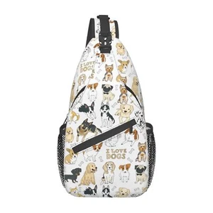 Cute Doodle Dogs Pug Sling Backpack Crossbody Shoulder Bag For Women Men Slin... - Picture 1 of 7