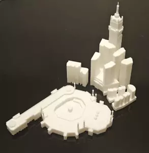 3D gedruckte Mekka Kaaba mit Uhrturmgebäuden (PLA, weiß) dekoratives Modell - Bild 1 von 4