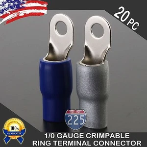 0 Gauge Platinum Ring Terminal 20 Pack 1/0 AWG Wire Crimp Blue Silver Boot 3/8" - Picture 1 of 1