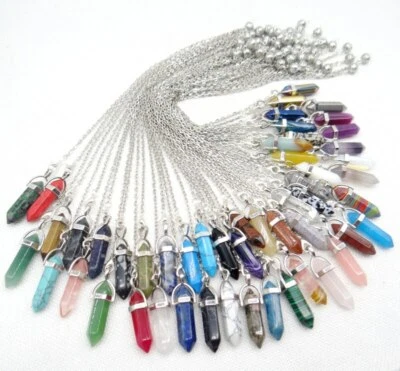 30PCS Natural Stone Quartz Crystal Reiki Chakra Chain Healing Pendulum Pendant - Image 1 of 4