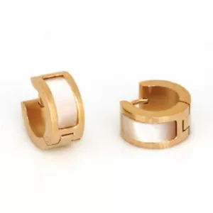 Titan Titanium Klappcreolen Kreolen Ohrringe Rosegold vergoldet Perlmutt Damen 2 - Bild 1 von 1