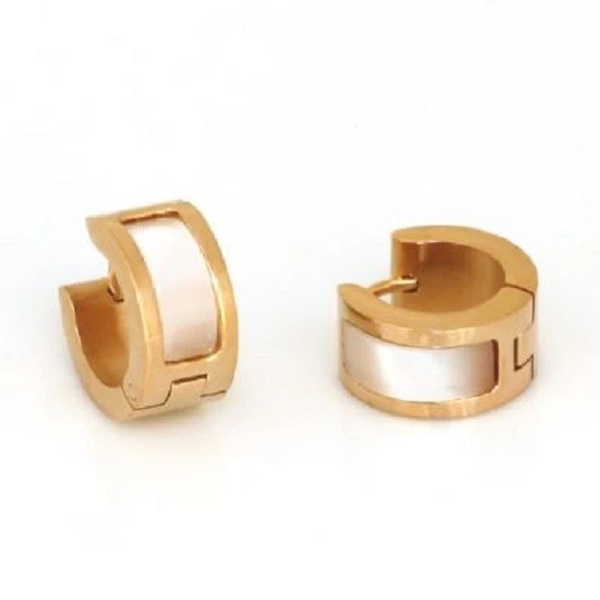 Titan Titanium Klappcreolen Kreolen Ohrringe Rosegold vergoldet Perlmutt Damen 2 - Bild 1 von 1