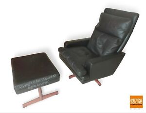B Danish Modern Leather Lounge Chair Recliner Ottoman by F. Kayser for Vante MCM