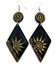 Hand Painted Sono Wood Dangle Drop earrings Handmade Women Jewelry CA111