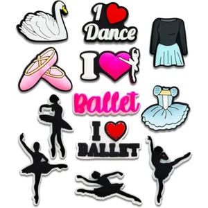 12pc Vibrant Ballet Shoe Charms Crocs Compatible “I Love Dance” - Picture 1 of 8