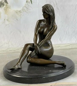 SIGNED DECOR BRONZE SCULPTURE CUBISM NUDE GIRL ABSTRACT MODERN STATUE FIGURE ART - Picture 1 of 7