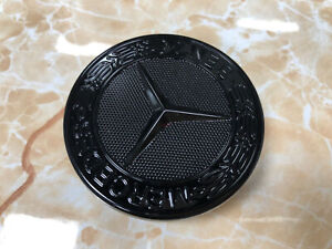 Hood Glossy Black Flat Laurel Wreath Badge Emblem FOR Mercedes Benz C300 C43 C63