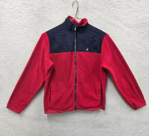 Nautica Youth Boys Jacket Large Red Fleece Long Sleeve High Neck Full Zip - Picture 1 of 17