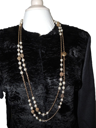 COLLANA PERLE CHANEL VINTAGE ANNI 80 TONO ORO SFERE E CATENE LOGO CC RARA