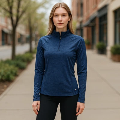 Jersey de cabeza Mujer Pequeño azul 1/4 con cremallera de manga larga Orificios para los pulgares NUEVO Foto 1 de 4