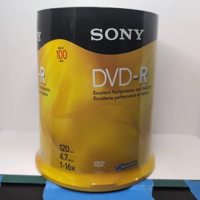 NUEVO Y PRECINTADO 100 Pack SONY DVD-R 1x-16x Velocidad 120 Min. 4,7 GB 100DMR47LS4 - NOS Foto 1 de 2