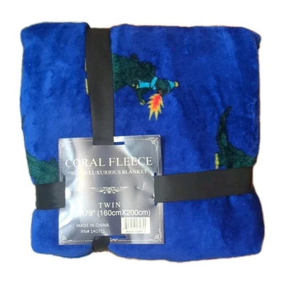 Manta de dinosaurio de invierno polar coral doble 63" x 79" azul Foto 1 de 3