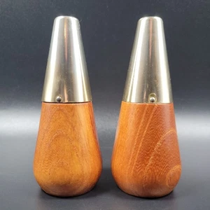 MCM Teak Edelstahl Kegel Salz und Pfefferstreuer 4" Dänischer Stil Japan Vintage - Bild 1 von 10