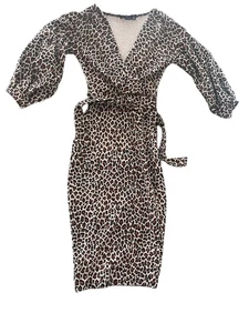 I SAW IT FIRST Bodycon Dress Size 6 Womens EU34 Brown AnimalPrint Belted Stretch - Picture 1 of 10