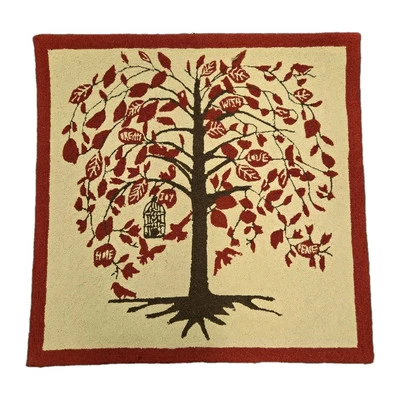 Tree Of Life 36" Sq Wall Hanging/Rug Wool Red Cream Black Artisan Handmade  - Image 1 of 4