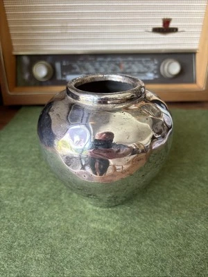 Silber Vase H. R. W. FINK  Metall versilbert 1980er Jahre Vintage 80er handmade - Bild 1 von 4