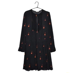 Zadig & Voltaire Remus Print Guitar MFO Black 100% Viskose Dress Size L - Bild 1 von 8